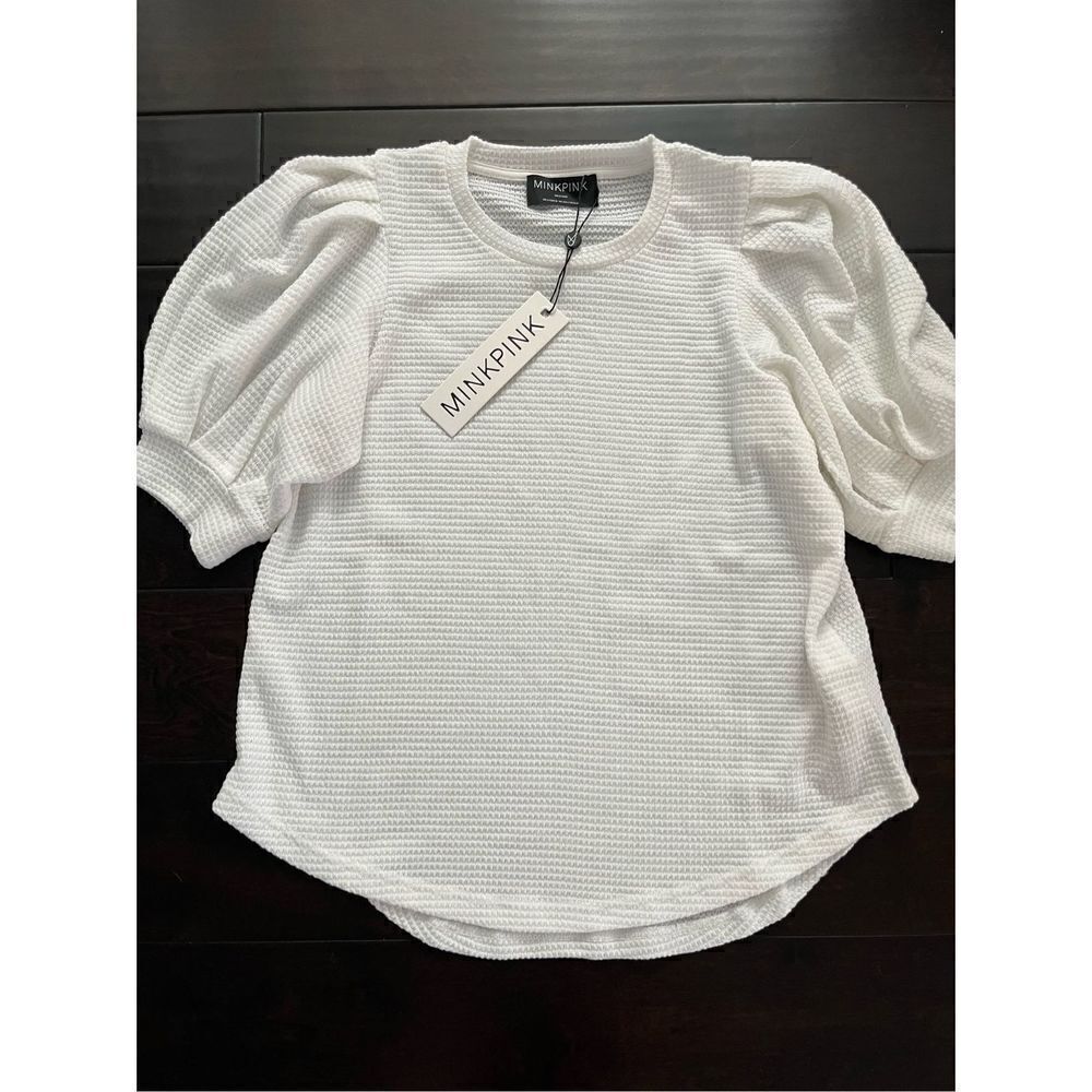 NWT Minkpink Jaleh Puff Sleeve Waffle Top